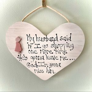 Vintage Heart shaped Wooden Wall Hanging shopoholic Wife